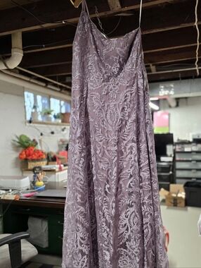 Lavender Floral Lace A-Line Evening Dress